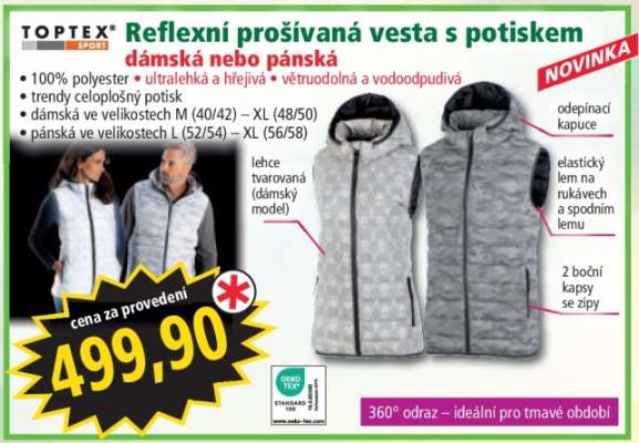 Reflexní prošívaná vesta s potiskem