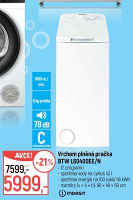 Vrchem plněná pračka BTW L60400EE/N