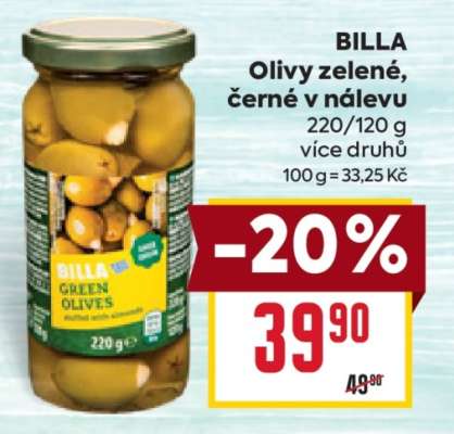 BILLA Olivy zelené, černé v nálevu