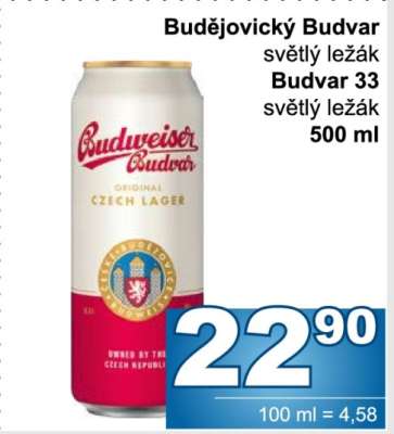 Budějovický Budvar světlý ležák Budvar 33