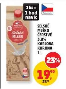 Selské mléko čerstvé 3,8% Karlova Koruna