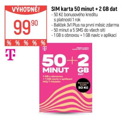 SIM karta 50 minut+2 GB dat