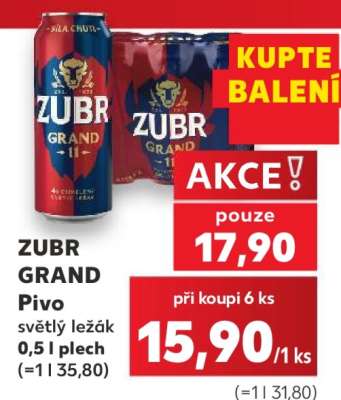 ZUBR GRAND Pivo světlý ležák 0,5 l plech