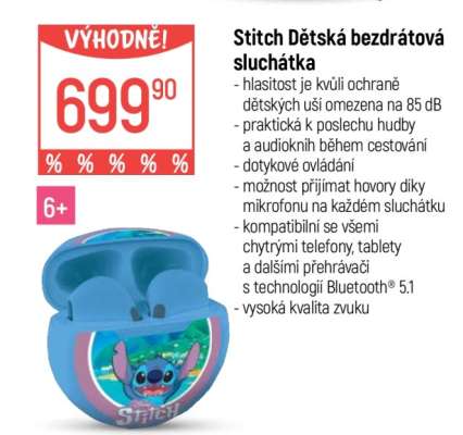 Stitch Dětská bezdrátová sluchátka