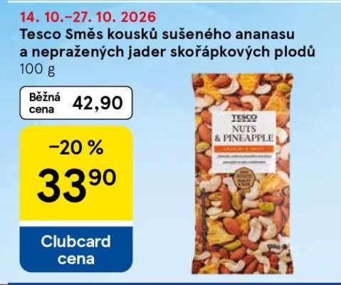 Tesco Směs kousků sušeného ananasu a nepražených jader skořápkových plodů