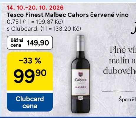 Tesco Finest Malbec Cahors červené víno