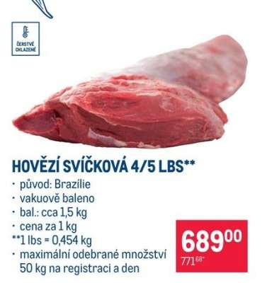 Hovězí svíčková 4/5 lbs**