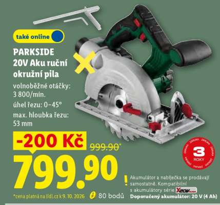 PARKSIDE 20V Aku ruční okružní pila