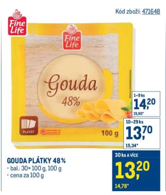 Gouda plátky 48 %