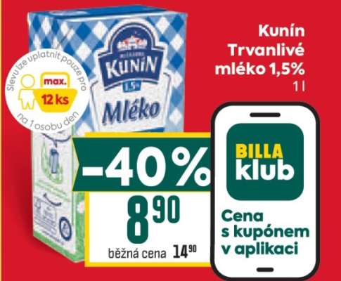 Kunín Trvanlivé mléko 1,5%