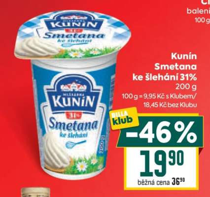 KUNÍN SMETANA KE ŠLEHÁNÍ 31 %