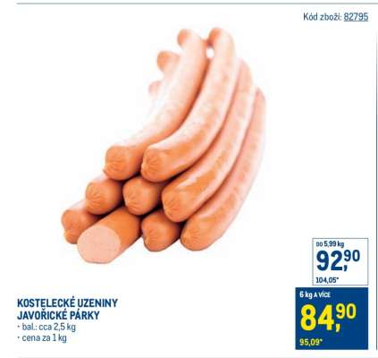 KOSTELECKÉ UZENINY JAVOŘICKÉ PÁRKY