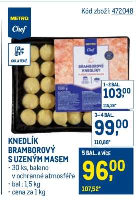 Knedlík bramborový s uzeným masem