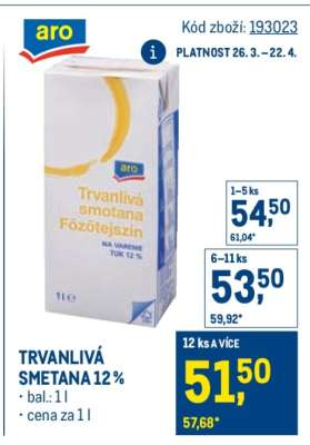Trvanlivá smetana 12 %