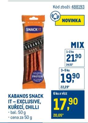 KABANOS SNACK IT – EXCLUSIVE, KUŘECÍ, CHILLI