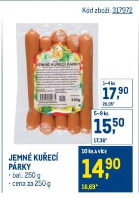 Jemné kuřecí párky