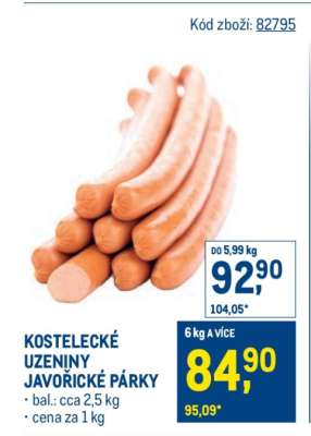 KOSTELECKÉ UZENINY JAVOŘICKÉ PÁRKY