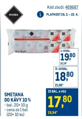 Smetana do kávy 10 %