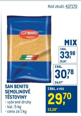 SAN BENITO SEMOLINOVÉ TĚSTOVINY