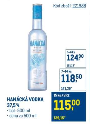 Hanácká Vodka 37,5 %