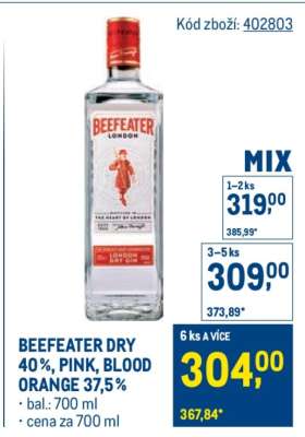 BEEFEATER DRY 40 %, PINK, BLOOD ORANGE 37,5 %