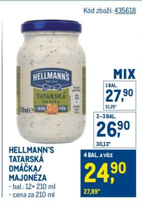 HELLMANN'S TATARSKÁ OMÁČKA, MAJONÉZA
