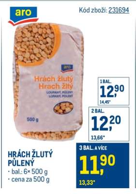 Hrách žlutý půlený