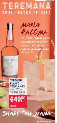 TEREMANA BLANCO TEQUILA 40 %