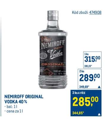 NEMIROFF ORIGINAL VODKA 40 %