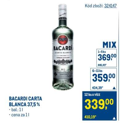 Bacardi Carta Blanca 37,5 %
