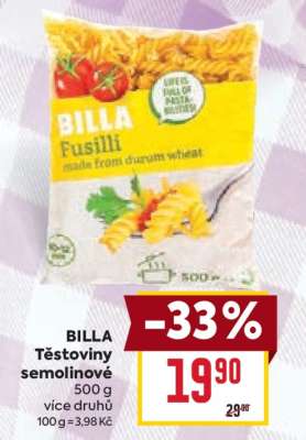 BILLA Těstoviny semolinové