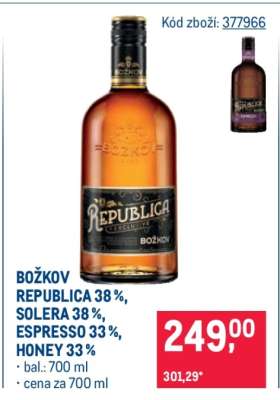 BOŽKOV REPUBLICA 38%, SOLERA 38%, ESPRESSO 33%, HONEY 33%