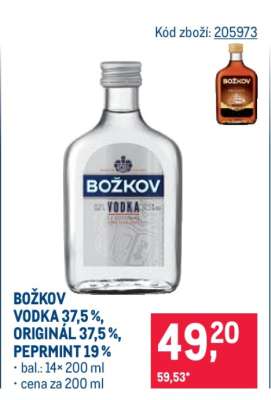 BOŽKOV VODKA 37,5 %, ORIGINÁL 37,5 %, PEPRMINT 19 %