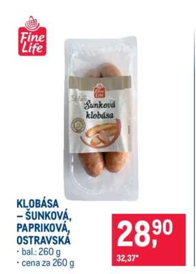 KLOBÁSA – ŠUNKOVÁ, PAPRIKOVÁ, OSTRAVSKÁ