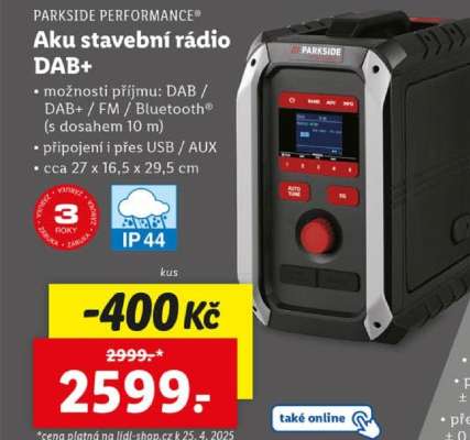 Parkside Performance Aku stavební rádio DAB+