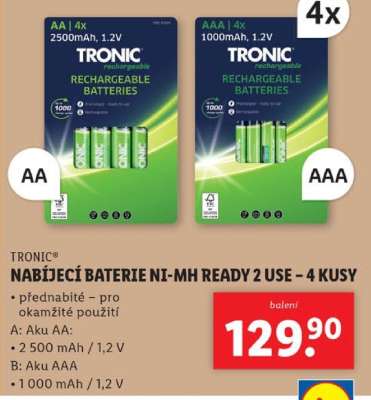 TRONIC Nabíjecí baterie Ni MH Ready 2 Use - 4 kusy