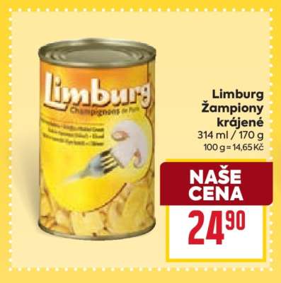 Limburg Žampiony krájené