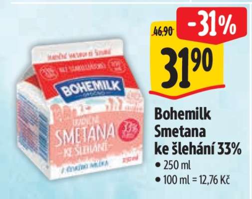 Bohemilk Smetana ke šlehání 33%