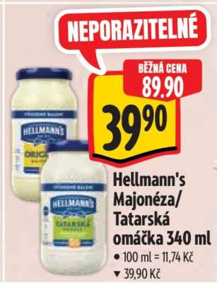 Hellmann's Majonéza/Tatarská omáčka 340 ml