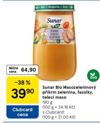 Sunar Bio Masozeleninový příkrm zelenina, fazolky, telecí maso