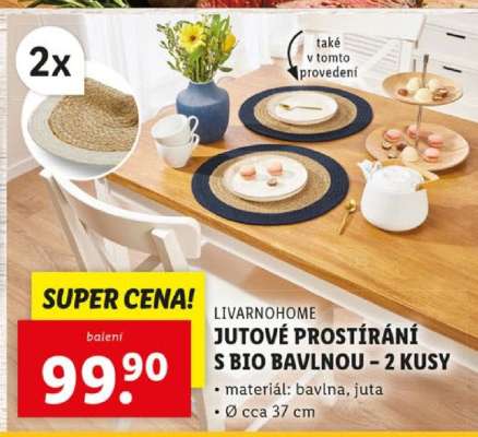 LIVARNOHOME Jutové prostírání s bio bavlnou – 2 kusy