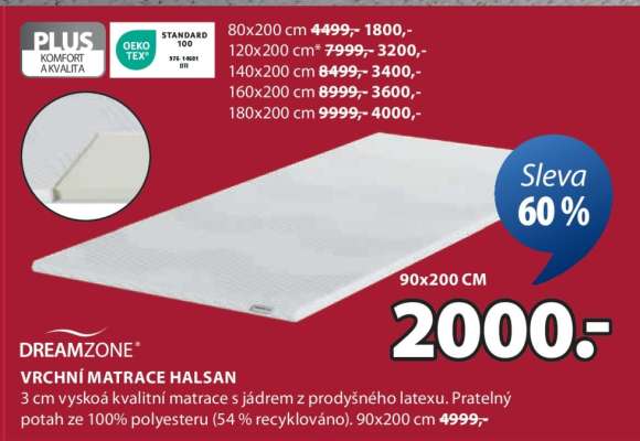 DREAMZONE VRCHNÍ MATRACE HALSAN