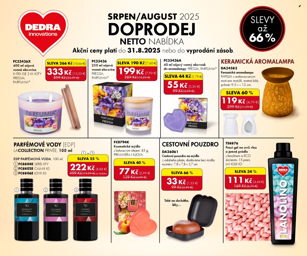 Leták Dedra - 1. 8. 2025 - 31. 8. 2025. Strana 1