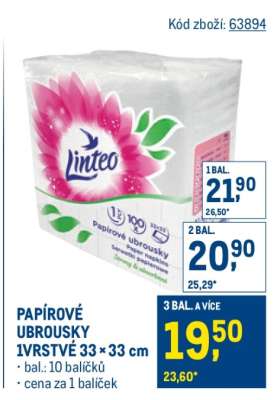 Papírové ubrousky 1vrstvé 33 × 33 cm