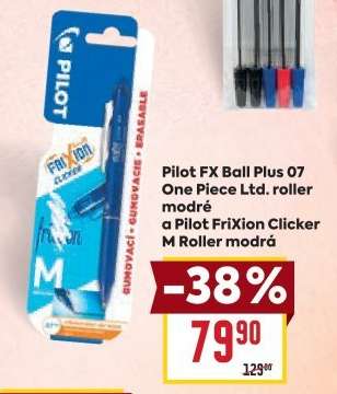Pilot FX Ball Plus 07 One Piece Ltd. roller modré a Pilot FriXion Clicker M Roller modrá