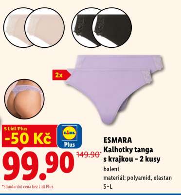 ESMARA Kalhotky tanga s krajkou – 2 kusy