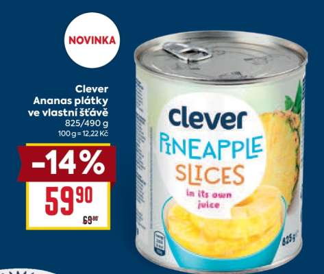 Clever Ananas plátky ve vlastní šťávě
