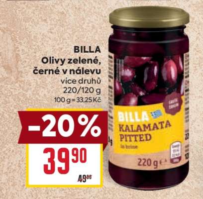 BILLA Olivy zelené, černé v nálevu