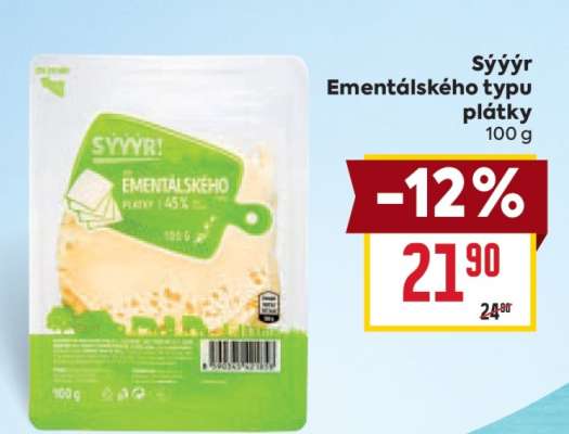Sýýr Ementálského typu plátky