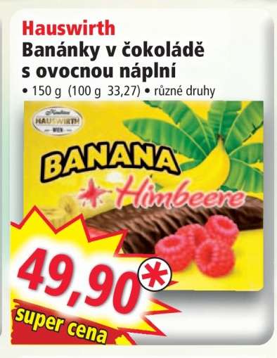 Hauswirth Banánky v čokoládě s ovocnou náplní